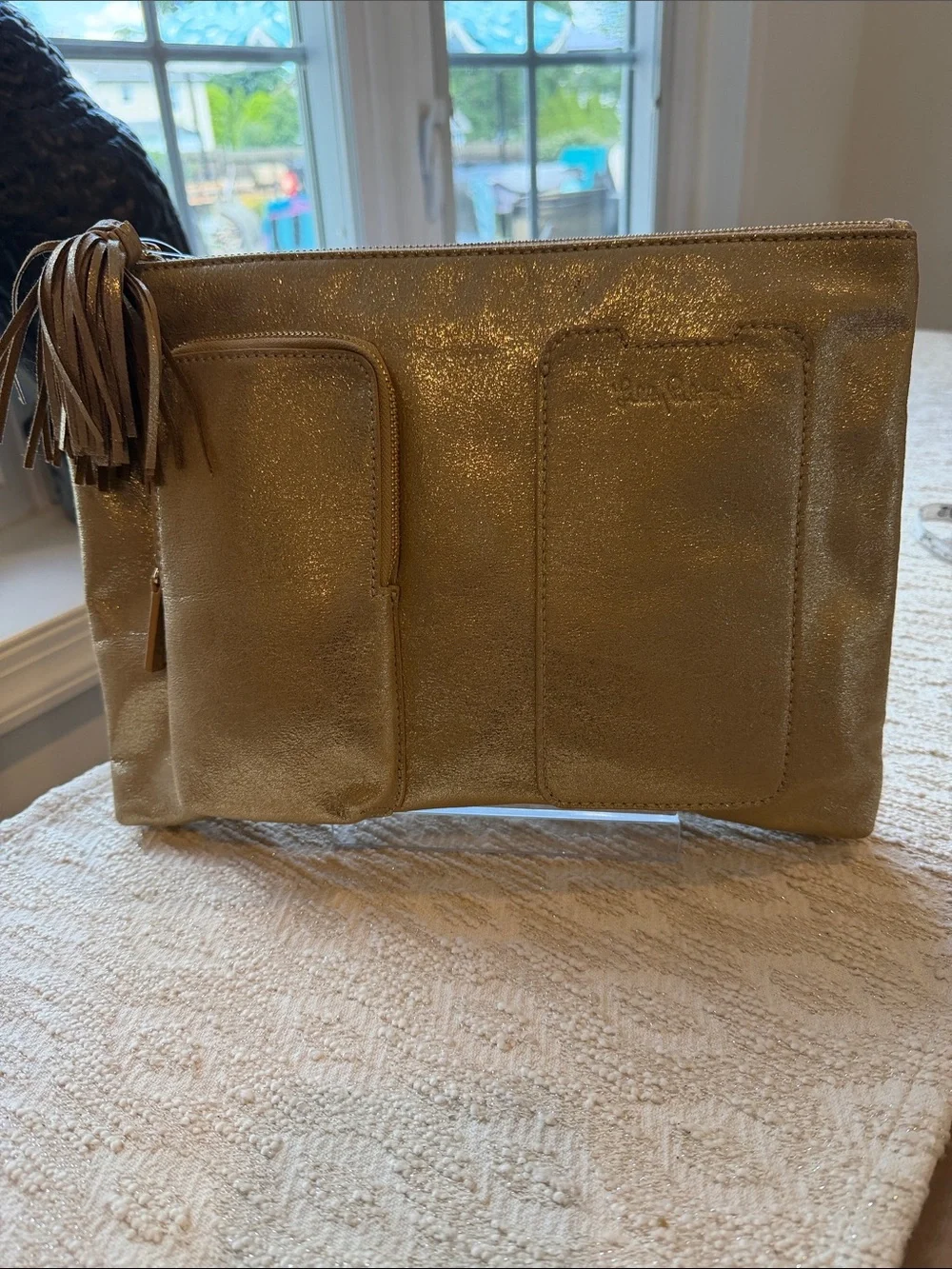 Lilly Pulitzer Gold Metallic Tech Pouch Zip-Top with Tassel